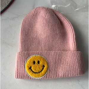 Pink smiley beanie